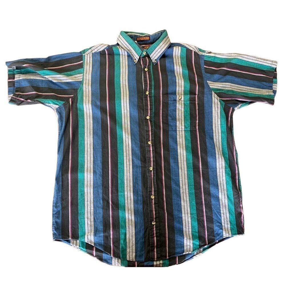 Oakton Limited 100% Cotton XL Striped 80s Casual Button Down Trucker